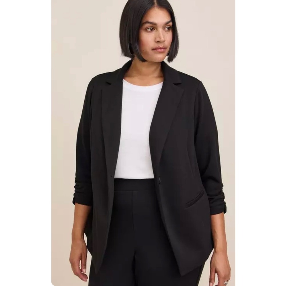 Torrid 6 Studio Cupro Single Button Blazer Black 6X 30 Ruched 3/4 Sleeve NWT